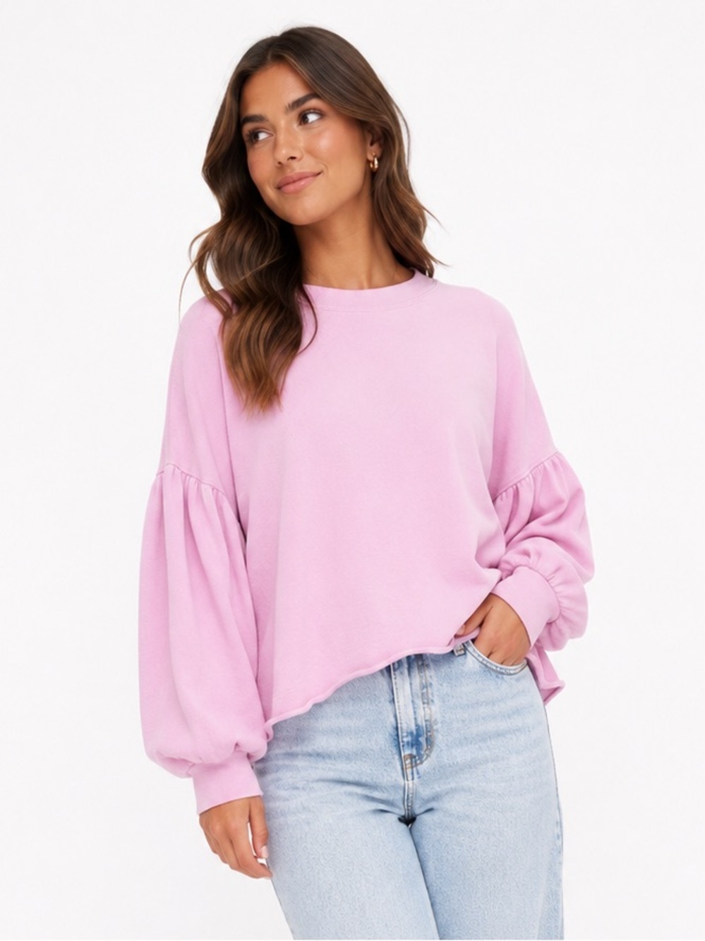 Mud Pie Pink Puff Sleeve Sweatshirt Top Small Cottagecore Feminine